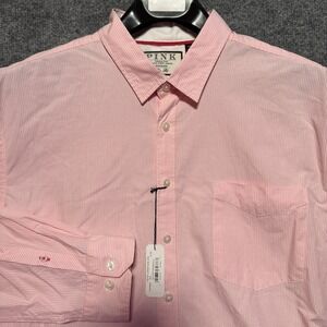 Thomas Pink Shirt Mens 2XL Gingham Check‎ Longitude Button-Up Long Sleeve Slim